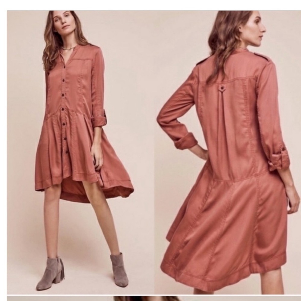 Anthropologie Holding Horses‎ Comfy Boho Shirt Dress Rose Pink High Low Sz 8